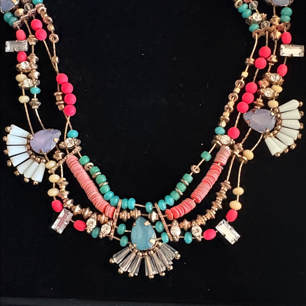Multicolor Beaded & Gemstone Statement Necklace - image 2